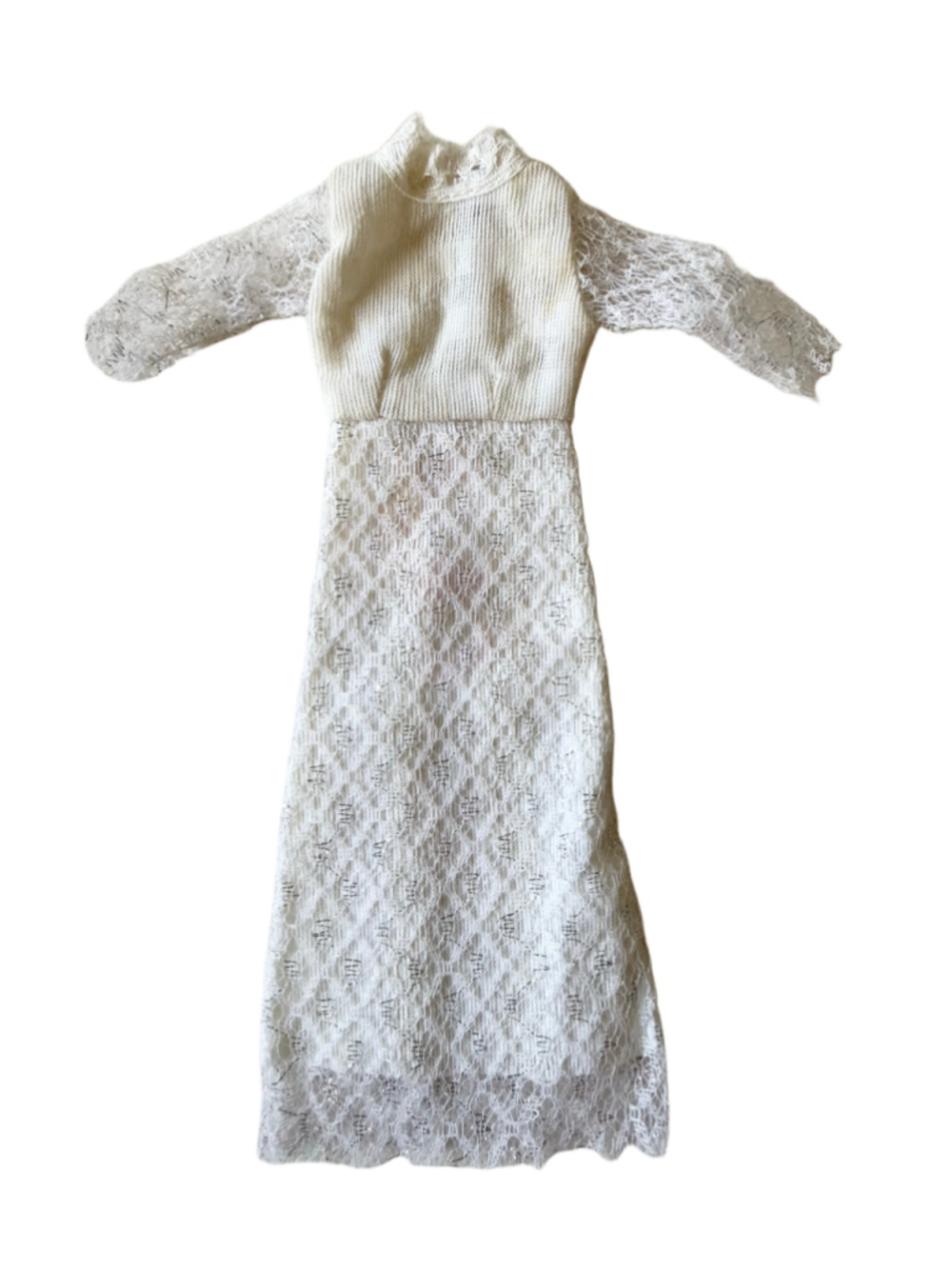 VINTAGE MOD BRIDAL WEDDING DRESS BARBIE CLONE White & Silver metal clasp
